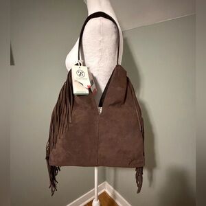 Divina Firenze Fringed Suede/Leather Shoulder Bag in Chocolate Brown